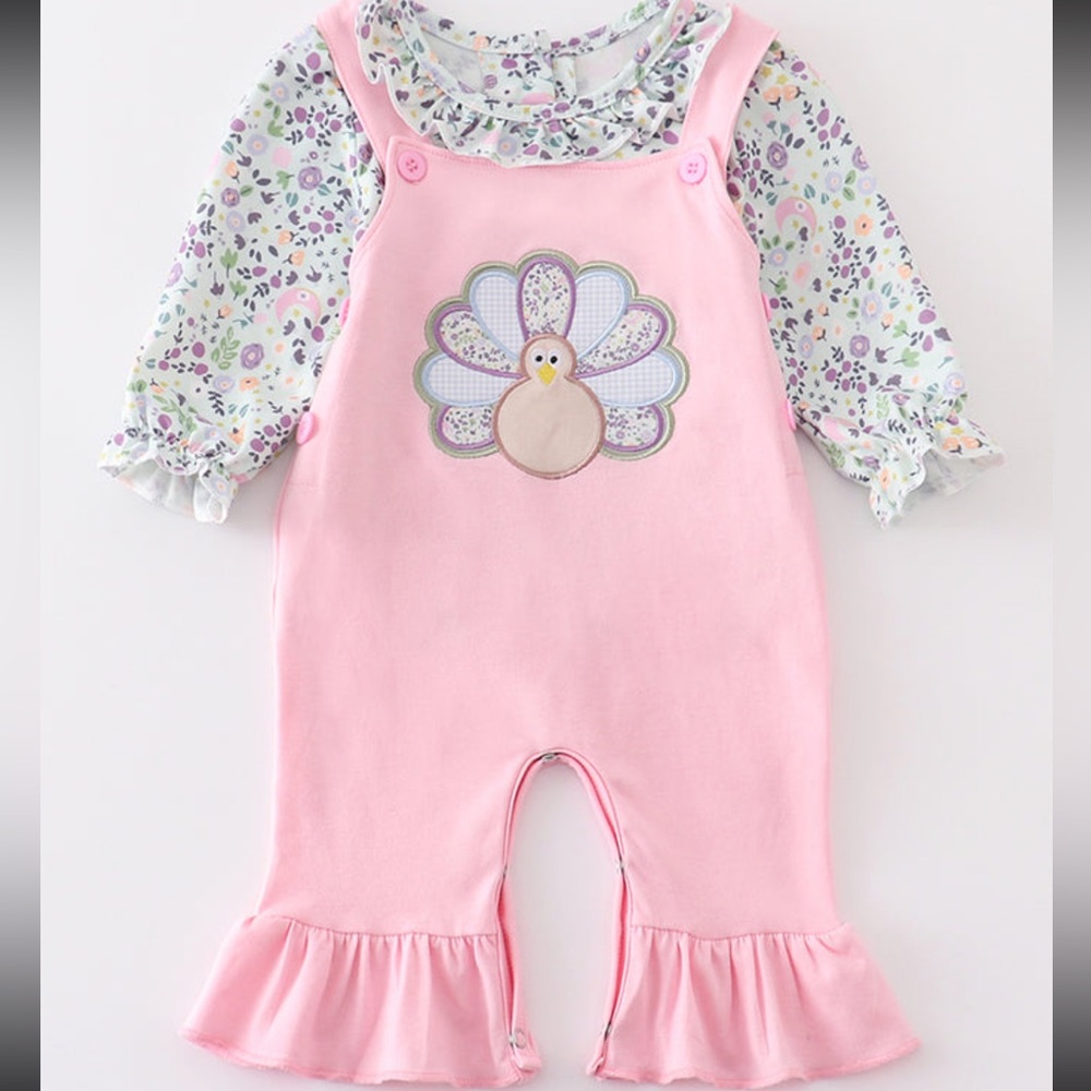 Pink floral appliqué romper